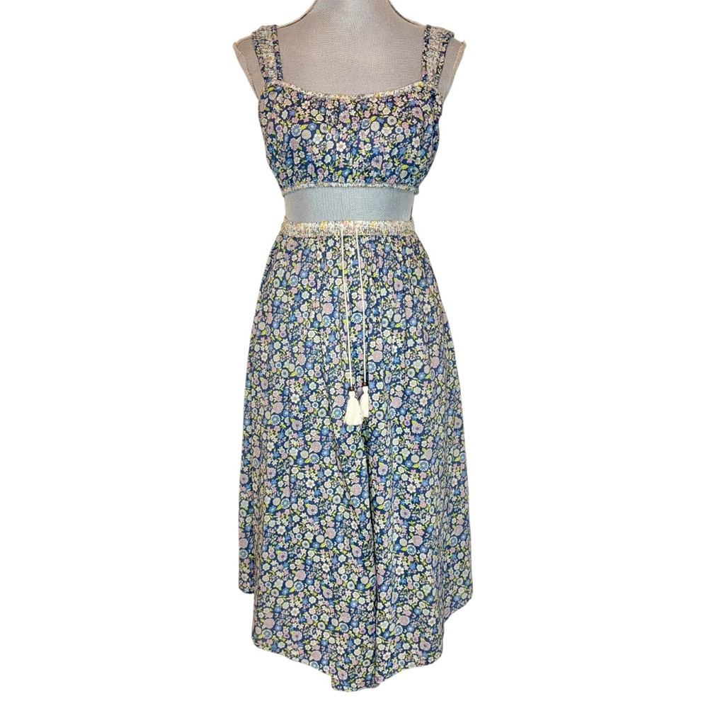 American Eagle Floral Midi Skirt Blue Cottagecore XS